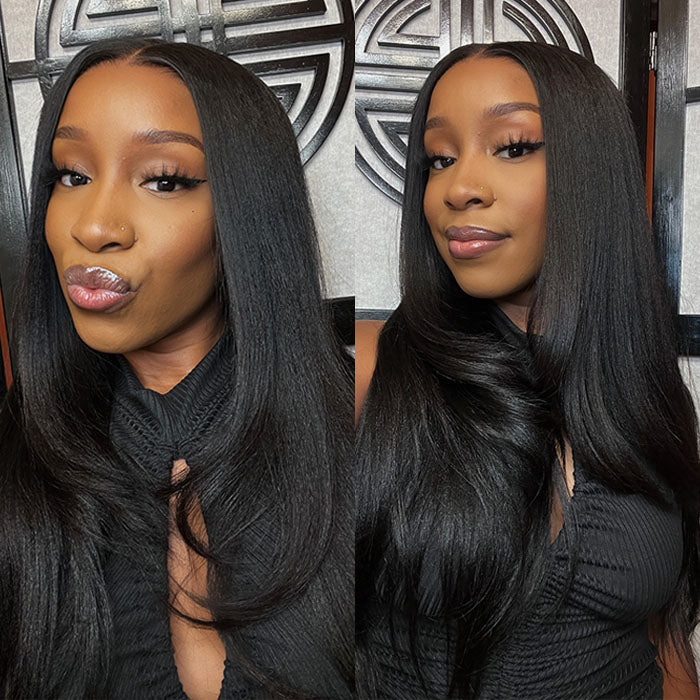 Glueless Layered Haircut Lace Closure Perruques droites Perruques de cheveux humains soyeux Jeter et aller Perruques d'entraînement