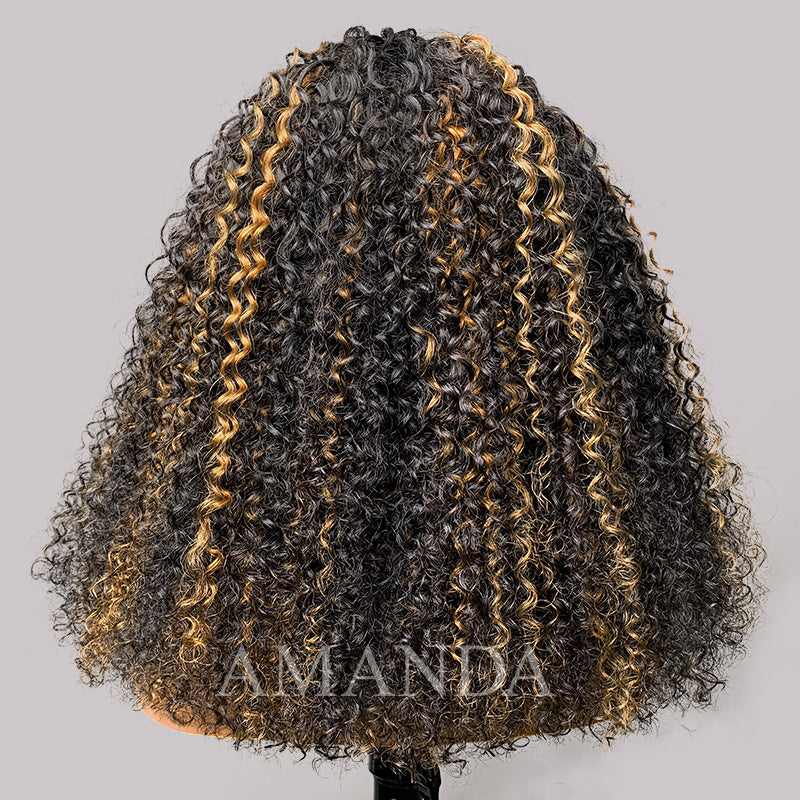 3 In 1 Half Wig | Highlight Brown Jerry Curly Put On & Go Half Wig Flip Over Invisi Drawstring Wig Flash Sale