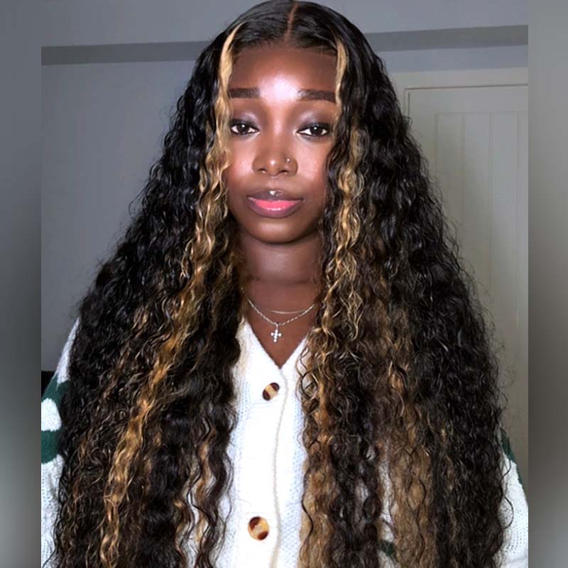 Flash Sale Buy 2 Get 1 Free Blonde Highlights Luxurious Deep Curly Wave Glueless Put On & Go HD Lace Front Wig