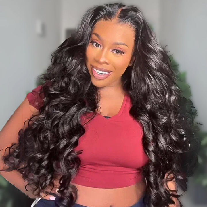 Pre Everything Loose Wave Lace Front Wigs with Curtain Bangs Clear Transparent HD Lace Glueless Wig Flash Sale-Amanda Hair