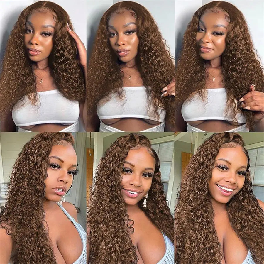 Brown Glueless Water Wave 13*4 Clear Transparent HD Lace Front Wigs Plucked Hairline -Amanda Hair