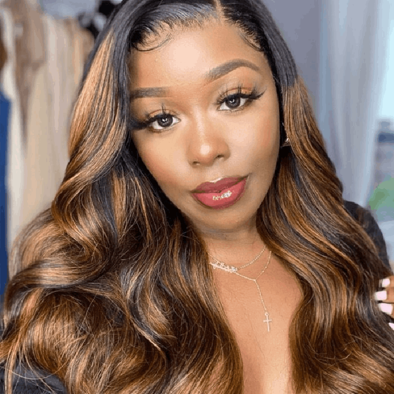 Glueless Highlights Blonde Color 13x4 Transparent HD Lace Frontal Wig Body Wave Human Hair Wig -AmandaHair