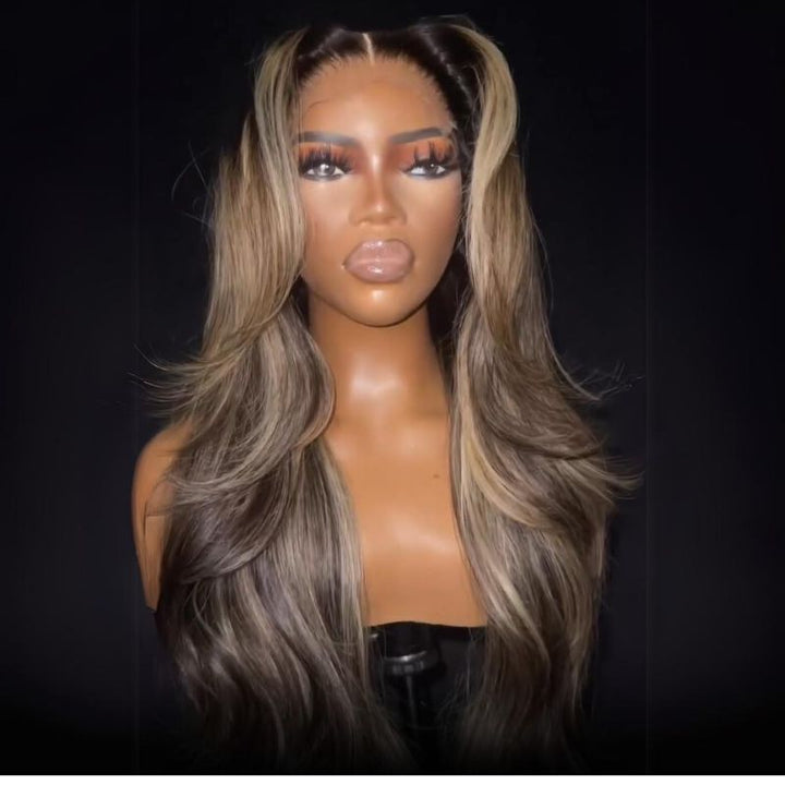 Balayage Highlight Light Blonde Loose Wave 7x5 Lace Closure / 13x4 Lace Front Ombre Color Wig With Baby Hair - Amanda Hair