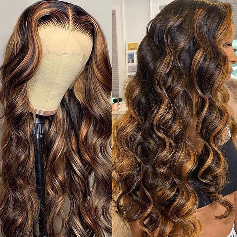 Glueless Highlights Blonde Color 13x4 Transparent HD Lace Frontal Wig Body Wave Human Hair Wig -AmandaHair