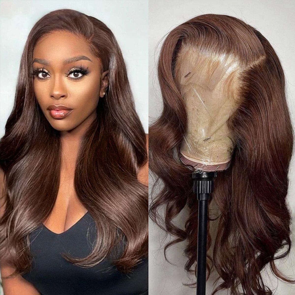 Dark Brown Lace Front Wigs Transparent Glueless #4 Colored Lace Wigs Flash Sale