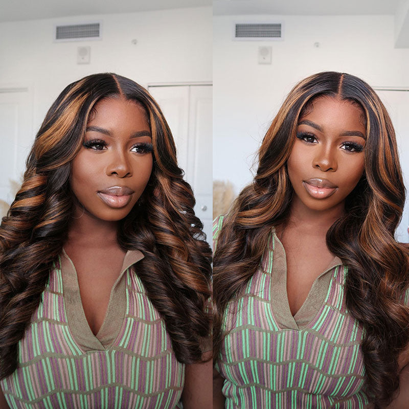 Glueless Highlights Blonde Color 13x4 Transparent HD Lace Frontal Wig Body Wave Human Hair Wig -AmandaHair