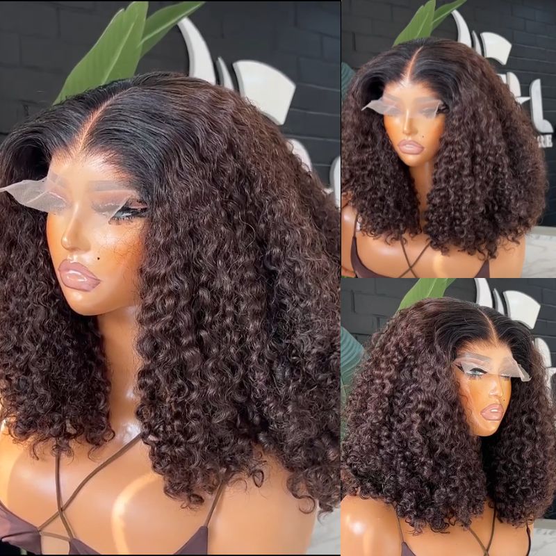 Glueless Curly Human Hair Invisible Lace Bob Wigs Pre Plucked Hairline For Women No Code Needed -Amanda Hair