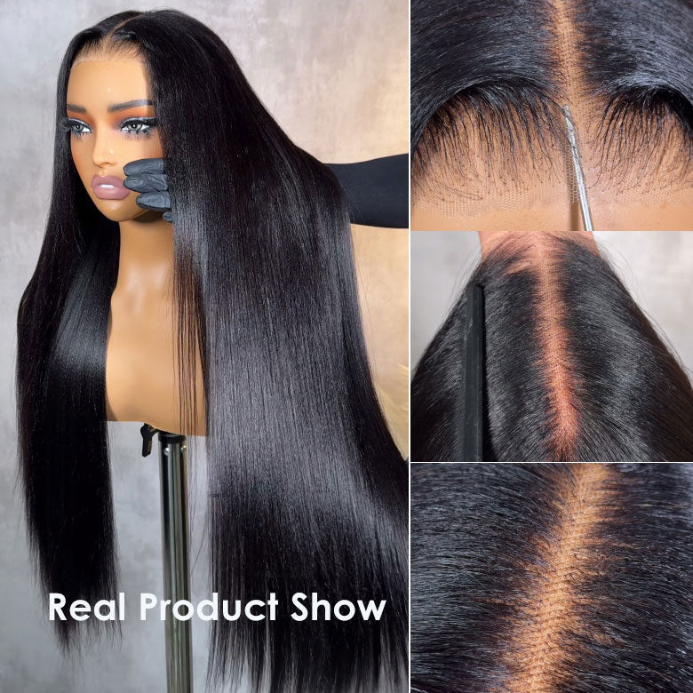 Yaki Straight 7x5 Glueless Lace Natural Black Color Put On and Go Invisi Drawstring Human Hair Wigs- Amanda Hair