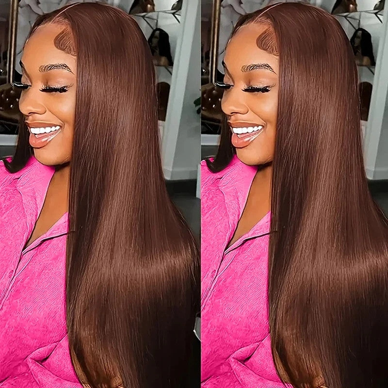 300% Density Dark Brown Straight 13x4 Lace Front Wigs Glueless Invisi Drawstring Human Hair Wigs - Amanda Hair