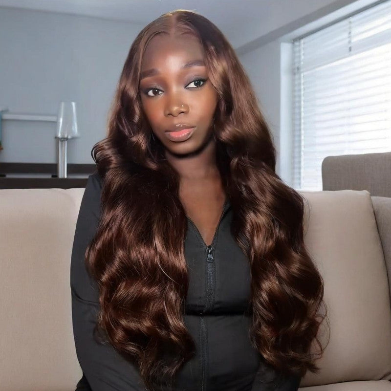 300% Density Dark Brown Straight 13x4 Lace Front Wigs Glueless Invisi Drawstring Human Hair Wigs - Amanda Hair