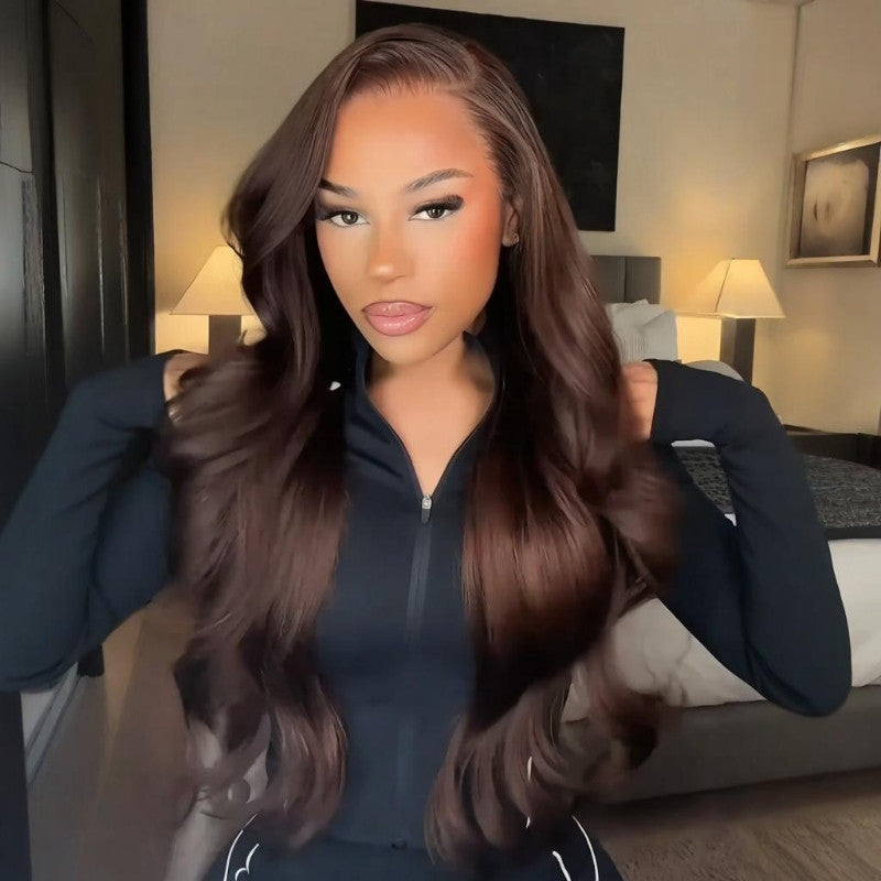 300% Density Dark Brown Straight 13x4 Lace Front Wigs Glueless Invisi Drawstring Human Hair Wigs - Amanda Hair