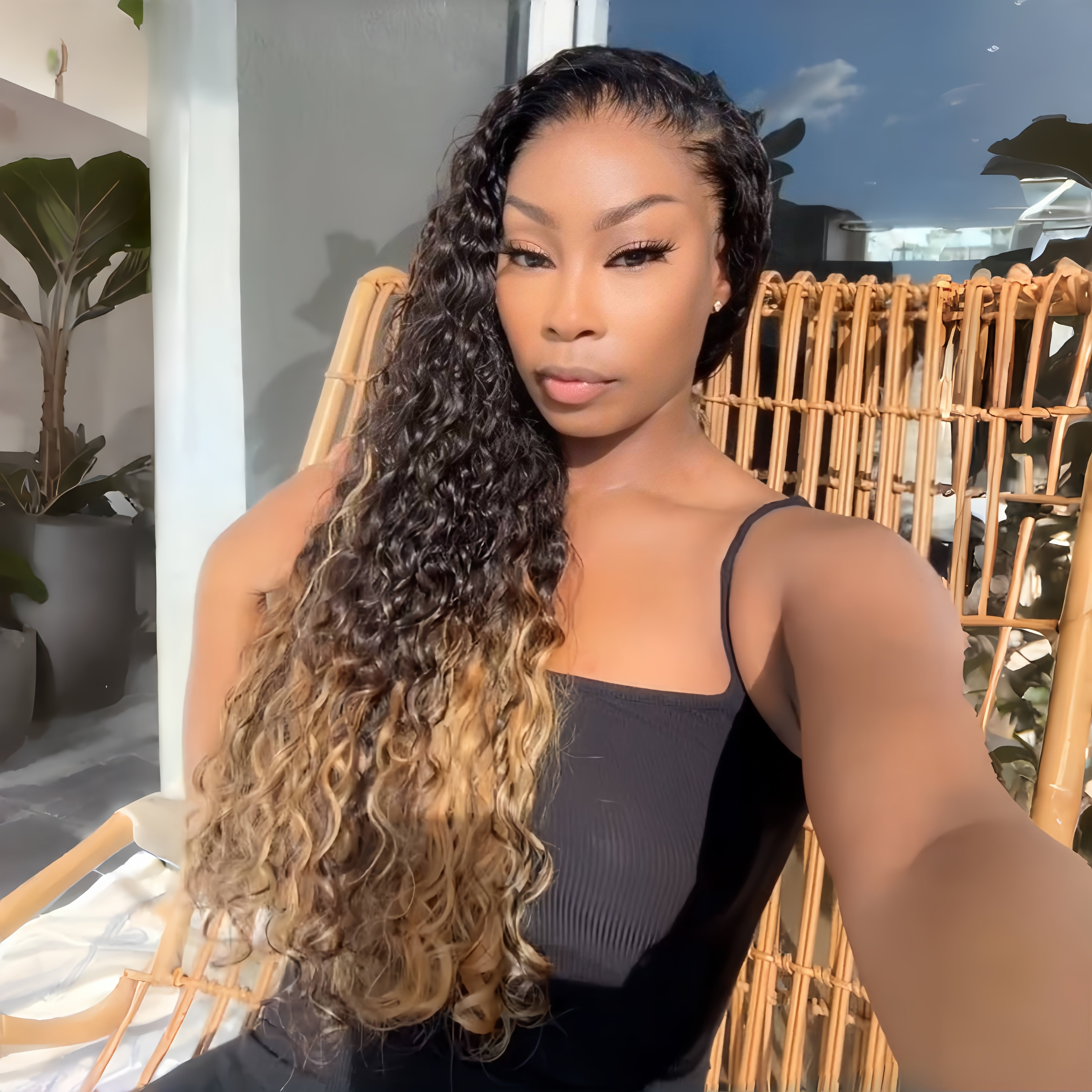 Two Tone Ombre Honey Blonde Glueless Curly Clear Transparent Lace Front Colored Wigs 100% Human Hair Wigs-Amanda Hair