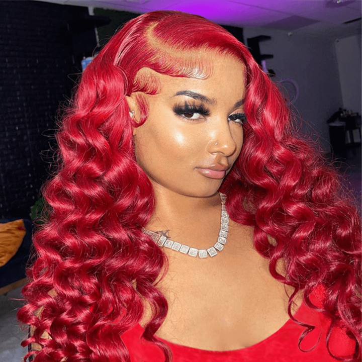 Bourgogne Lace Front perruque 99J baguette rouge bouclés perruques de cheveux humains couleur HD Transparent préplumé rouge vin cheveux perruque-Amanda cheveux