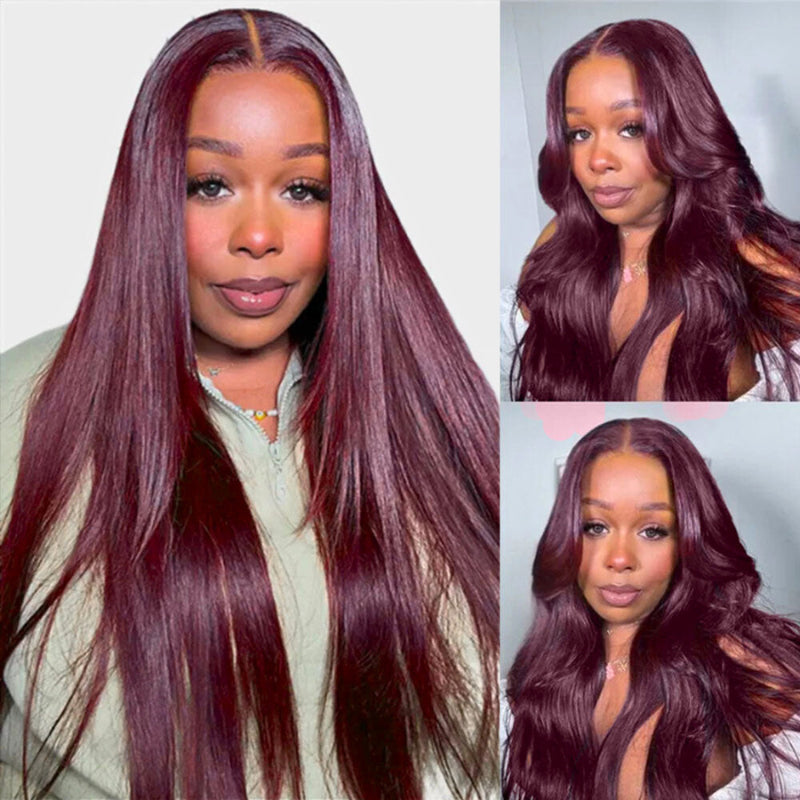 Straight 7x5 / 13x4 Lace Frontal Glueless Purple Black Cherry Burgundy Wig Invisi Drawstring Human Hair Wigs-Amanda Hair