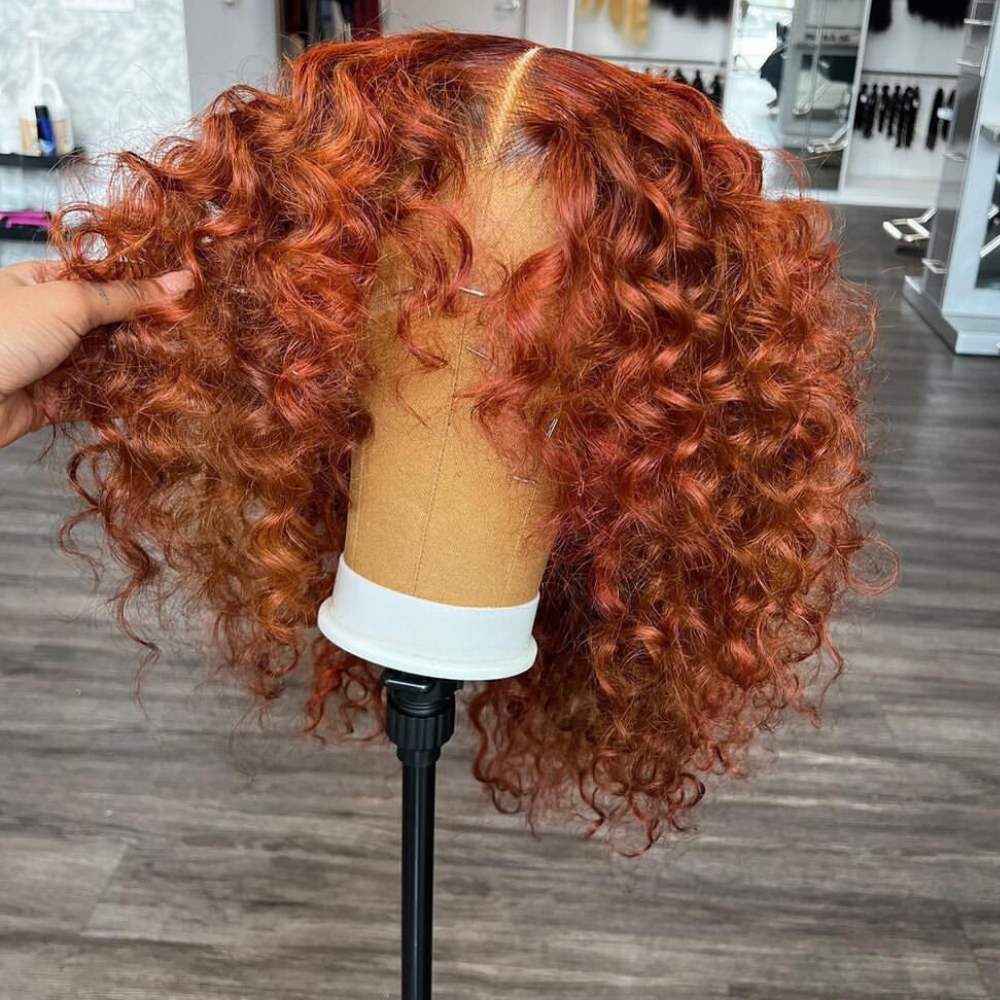 Halloween’s Pick | Ginger Orange Color 4x4 / 13x4 Curly Glueless Lace Front 180% Density Short Bob Human Hair Wigs Flash Sale