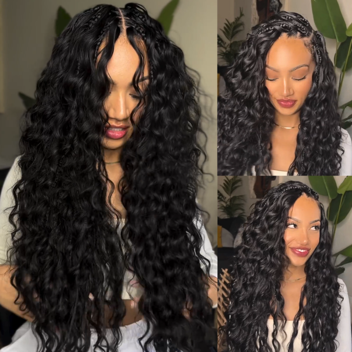 Glueless Exquisite Long Loose Curls with Braided Parting 7x5 / 13x4 HD Transparent Lace Front Human Hair Wig-Amanda Hair