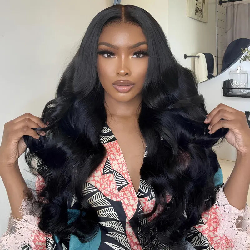 300% Density Glueless 3D Body Wave 7x5 / 13x4 HD Transparent Lace Pull And Go Invisible Drawstring Human Hair Wigs With Natural Hairline-Amanda Hair