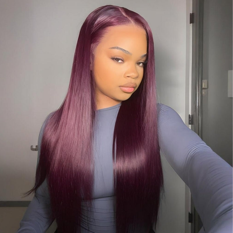 Straight 7x5 / 13x4 Lace Frontal Glueless Purple Black Cherry Burgundy Wig Invisi Drawstring Human Hair Wigs-Amanda Hair