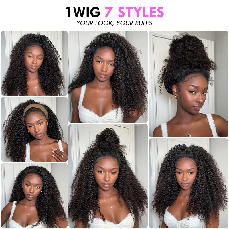 3 In 1 Half Wig | Kinky Curly Put On & Go Invisible Drawstring Glueless Flip Over Half Wig Beginner Friendly Flash Sale