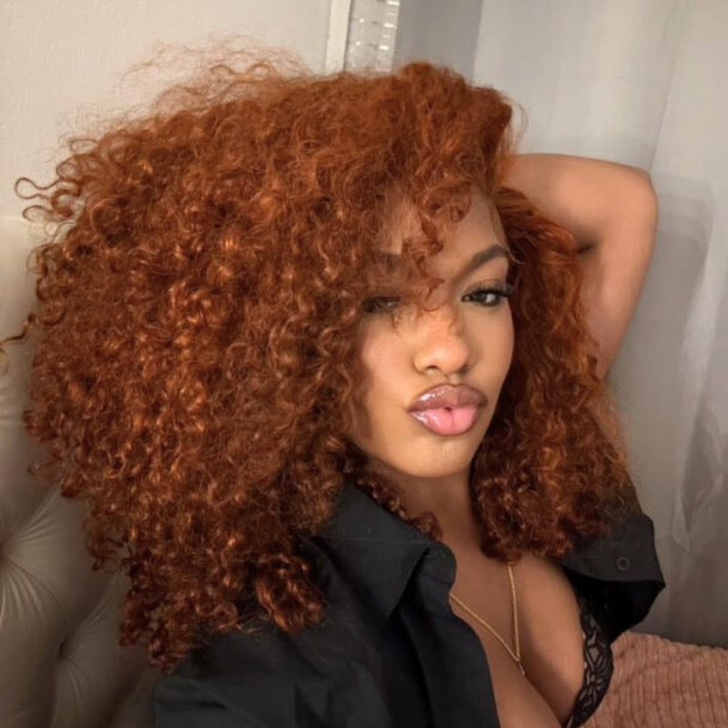 Halloween’s Pick | Ginger Orange Color Pixie Curly Glueless Transparent Lace Front Wigs Pre Everything Bob Wigs Human Hair -Amanda Hair