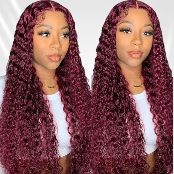 99J Burgundy Lace Front Wig Curly Colored HD Transparent Lace Human Hair Wigs Flash Sale - Amanda Hair