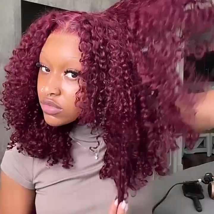 99J Burgundy Lace Front Wig Curly Colored HD Transparent Lace Human Hair Wigs Flash Sale - Amanda Hair