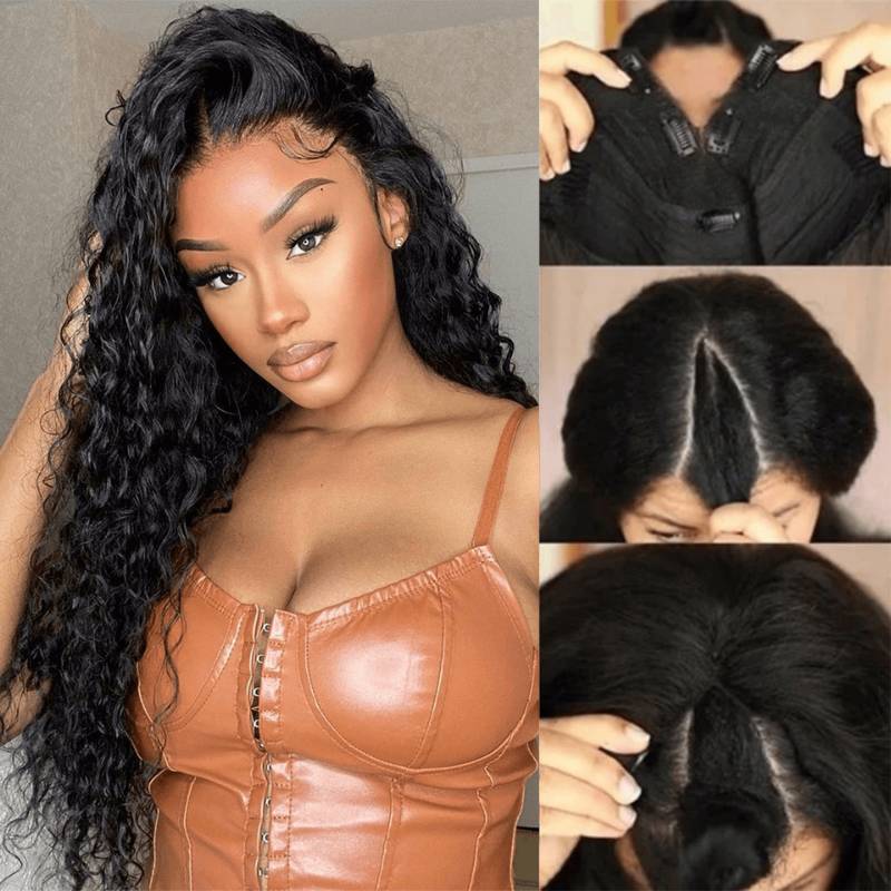 Water Wave Upgrade V Part Wig Human Hair Glueless No Leave Out  Wig Invisible Drawstring Flash Sale- Amanda Hair