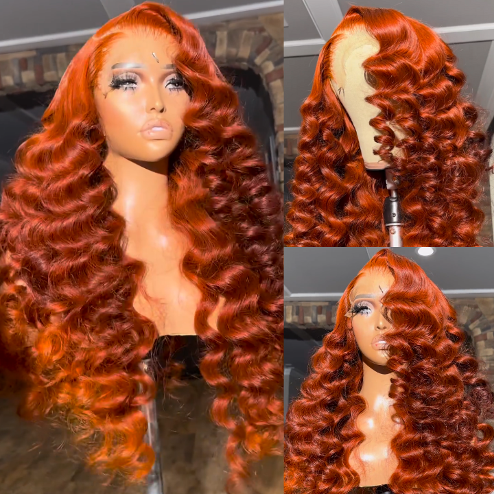 Orange Ginger Colored Loose Deep Wave 13x4 Lace Front Wigs 4*4 Lace Closure Wigs With Baby Hair No Code Needed -Amanda Hair