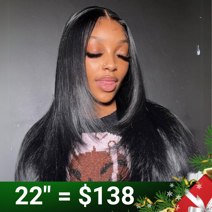 MaxPre 13x4 Glueless Butterfly Layered Haircut Yaki Straight Lace Wigs Nature Burmese Human Hair Wigs Throw On & Go Workout Wigs
