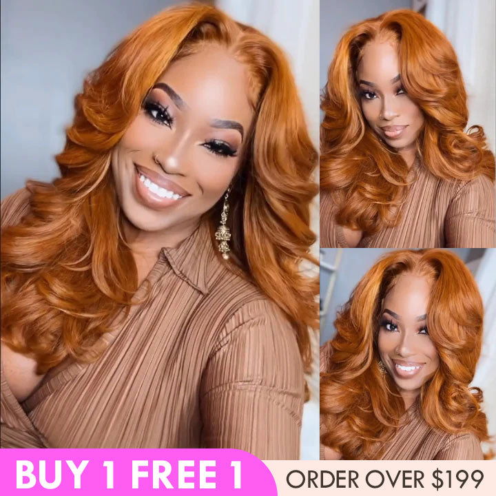 Pelucas de encaje de 13 x 4 con ondas sueltas de color marrón jengibre, pelucas de encaje frontal, cabello humano, pelucas de color de encaje transparente indetectables