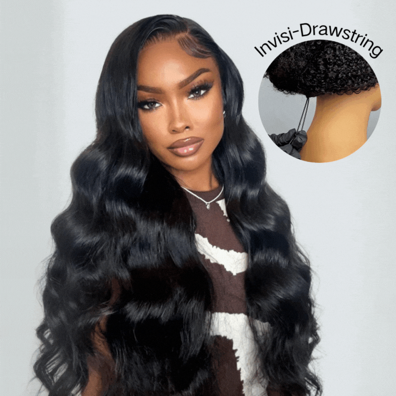 300% Density Glueless 3D Body Wave 7x5 / 13x4 HD Transparent Lace Pull And Go Invisible Drawstring Human Hair Wigs With Natural Hairline-Amanda Hair