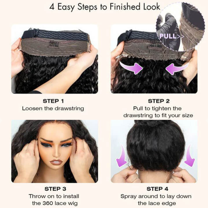 $100 Off Full $101| Deep Curly Snug Fit 360 Invisible Strap Glueless Lace Frontal Wig Flash Sale