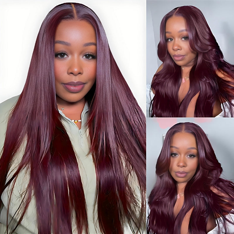Straight 7x5 Lace Closure Glueless Purple Black Cherry Burgundy Wig Invisi Drawstring Human Hair Wigs Flash Sale