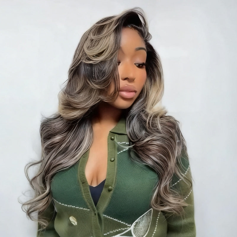Balayage Highlight Light Blonde Loose Wave 7x5 Lace Closure / 13x4 Lace Front Ombre Color Wig With Baby Hair - Amanda Hair