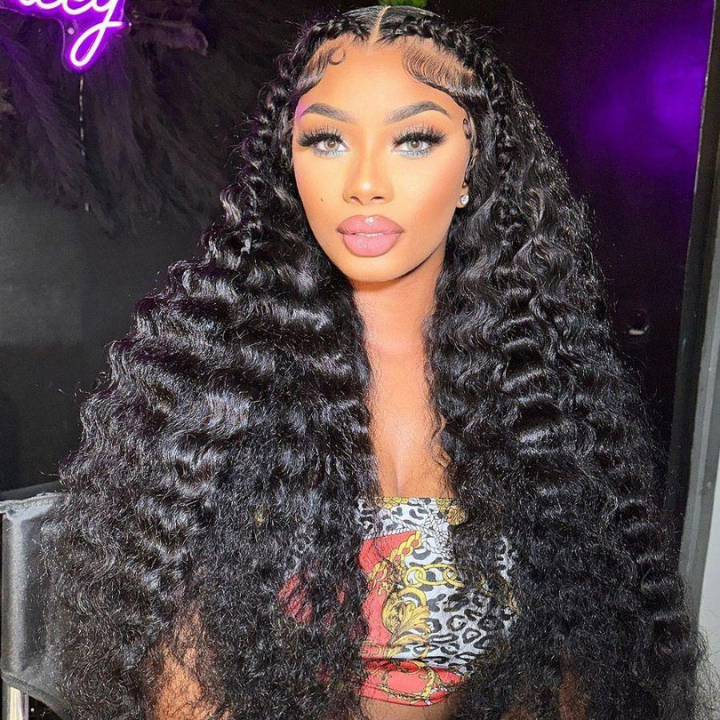 Full 300% Ultra Dense Glueless Lace Frontal Wig Human Hair Deep Wavy Wig Pre Plucked Natural Hairine-Amanda Hair