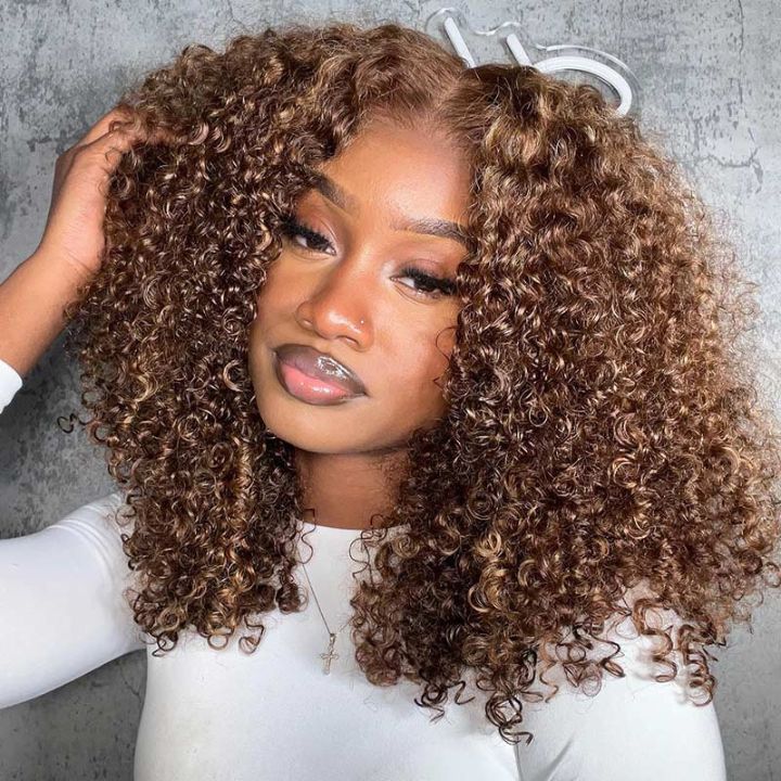 Amanda Glueless Thick Fluffy Afro Curly Human Hair Bob Wigs 7x5 / 13x4 Invisiable Lace Wig Flash Sale