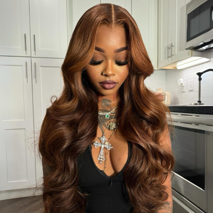 Highlight Light Brown Glueless 7x5 / 13x4 Lace Front Wig Human Hair Loose Wave Clear Transparent Lace Front Colored Wigs Human Hair Pre Plucked  - Amanda Hair