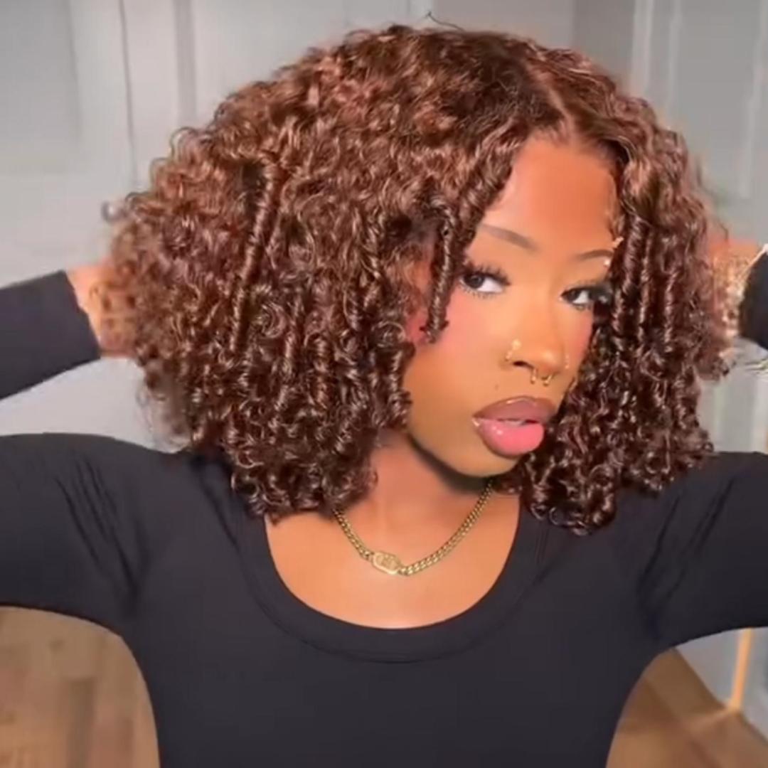 Chocolate Brown Bold Afro Curly Bob Hairstyle 4x4 / 13x4 Lace Front Colored Wig Human Hair -Amanda Hair