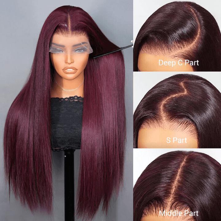 Straight 7x5 / 13x4 Lace Frontal Glueless Purple Black Cherry Burgundy Wig Invisi Drawstring Human Hair Wigs-Amanda Hair