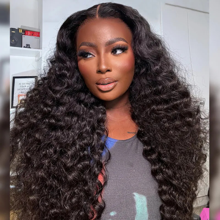 Full 300% Ultra Dense Glueless Lace Frontal Wig Human Hair Deep Wavy Wig Pre Plucked Natural Hairine-Amanda Hair