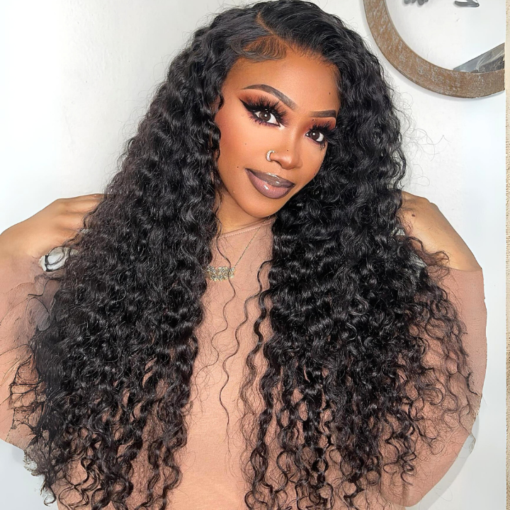 Glueless Ocean Water Wave 13*4 Clear Transparent HD Lace Front Wigs Plucked Hairline -Amanda Hair