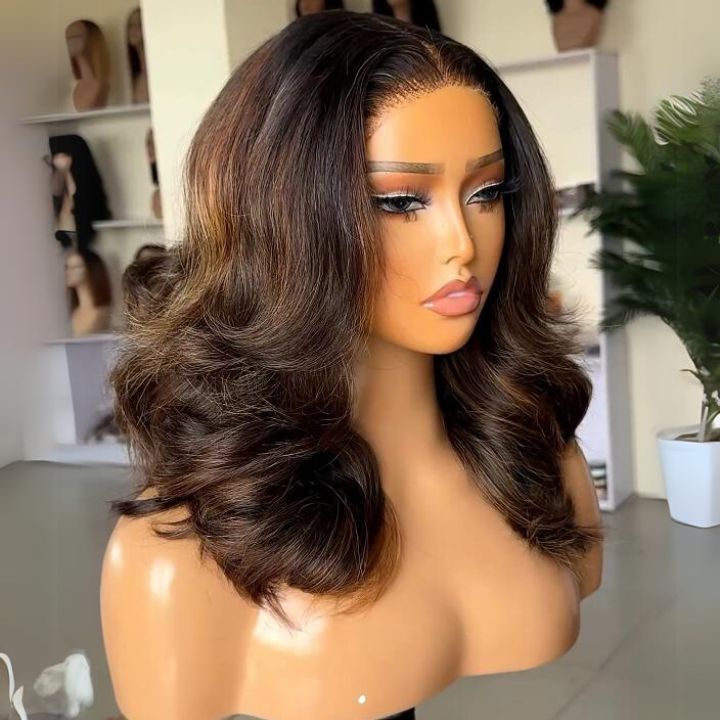 Pelucas de cabello humano con mechones de pelo de bebé, color castaño claro, mezcla de negro natural, encaje frontal de 13 x 4 y cierre de encaje de 4 x 4 - Amanda Hair