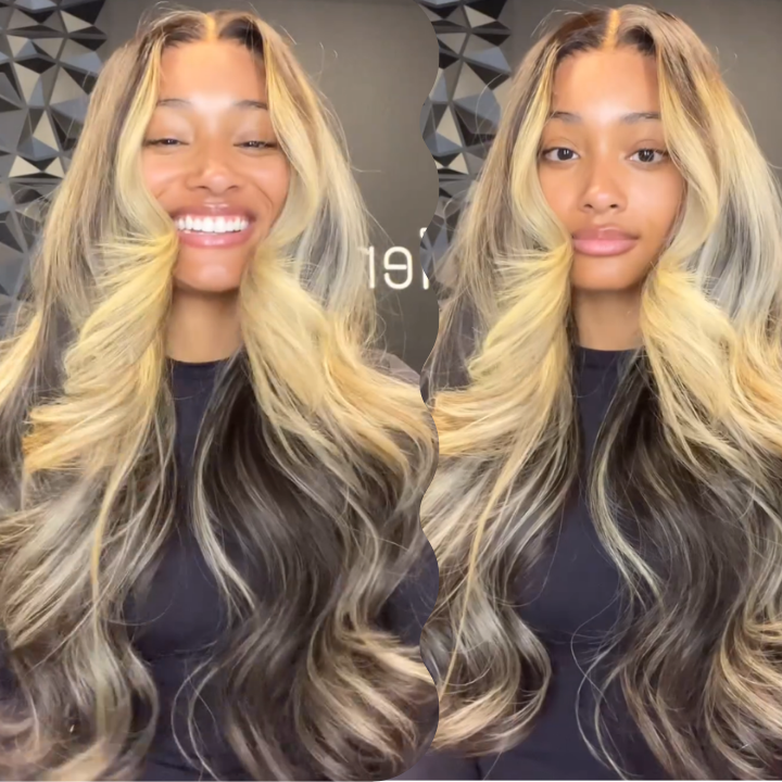Highlihgt Blonde Color Loose Wave Clear Transparent Glueless Lace Front/Closure Human Hair Wig- Amanda Hair
