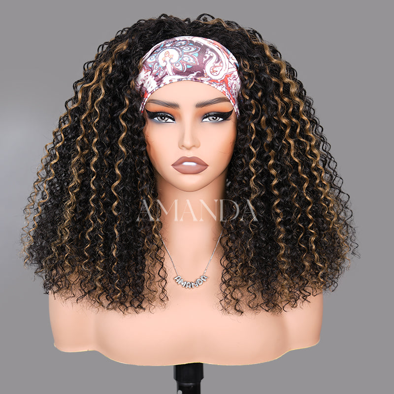 Flash Sale Buy 2 Get 1 Free Highlight Brown Jerry Curly Put On & Go 3 In 1 Half Wig Flip Over Invisi Drawstring Wig