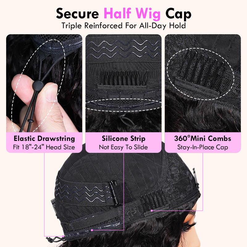 3 In 1 Half Wig | Water Wave Put On & Go Invisible Drawstring Glueless Flip Over Wig Flash Sale