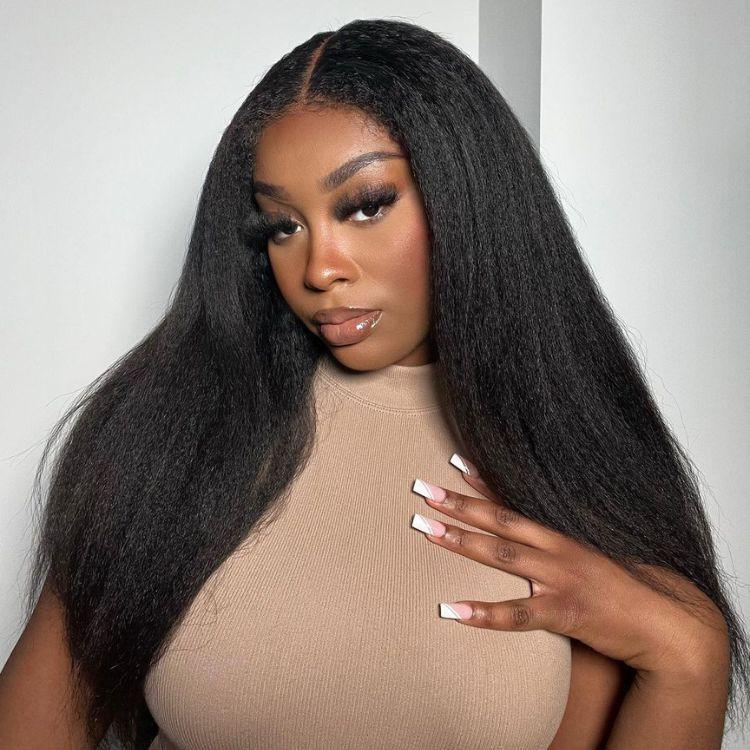 Kinky Straight Reddish Brown / Highlight Brown / Natural Color 13x4 Transparent Lace Front Wigs 100% Human Hair Wigs