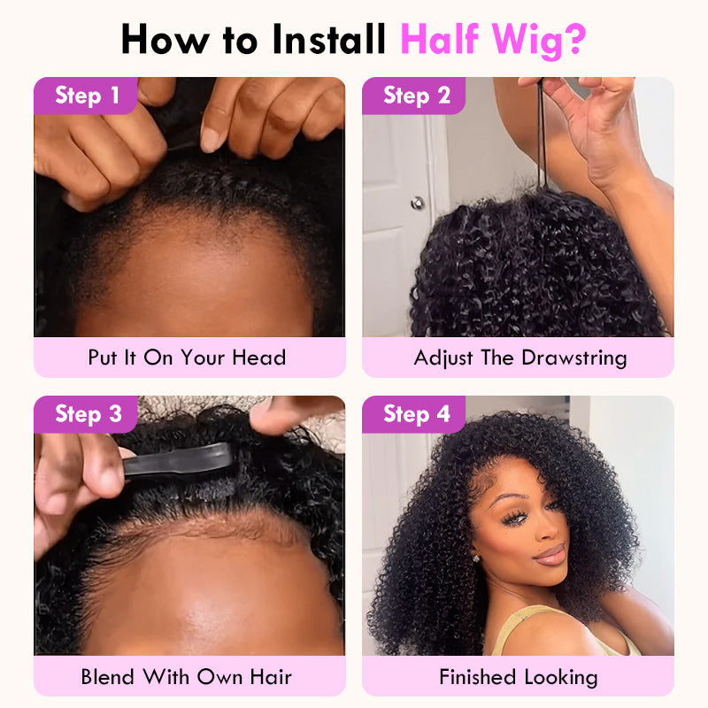 3 In 1 Half Wig | Water Wave Put On & Go Invisible Drawstring Glueless Flip Over Wig Flash Sale