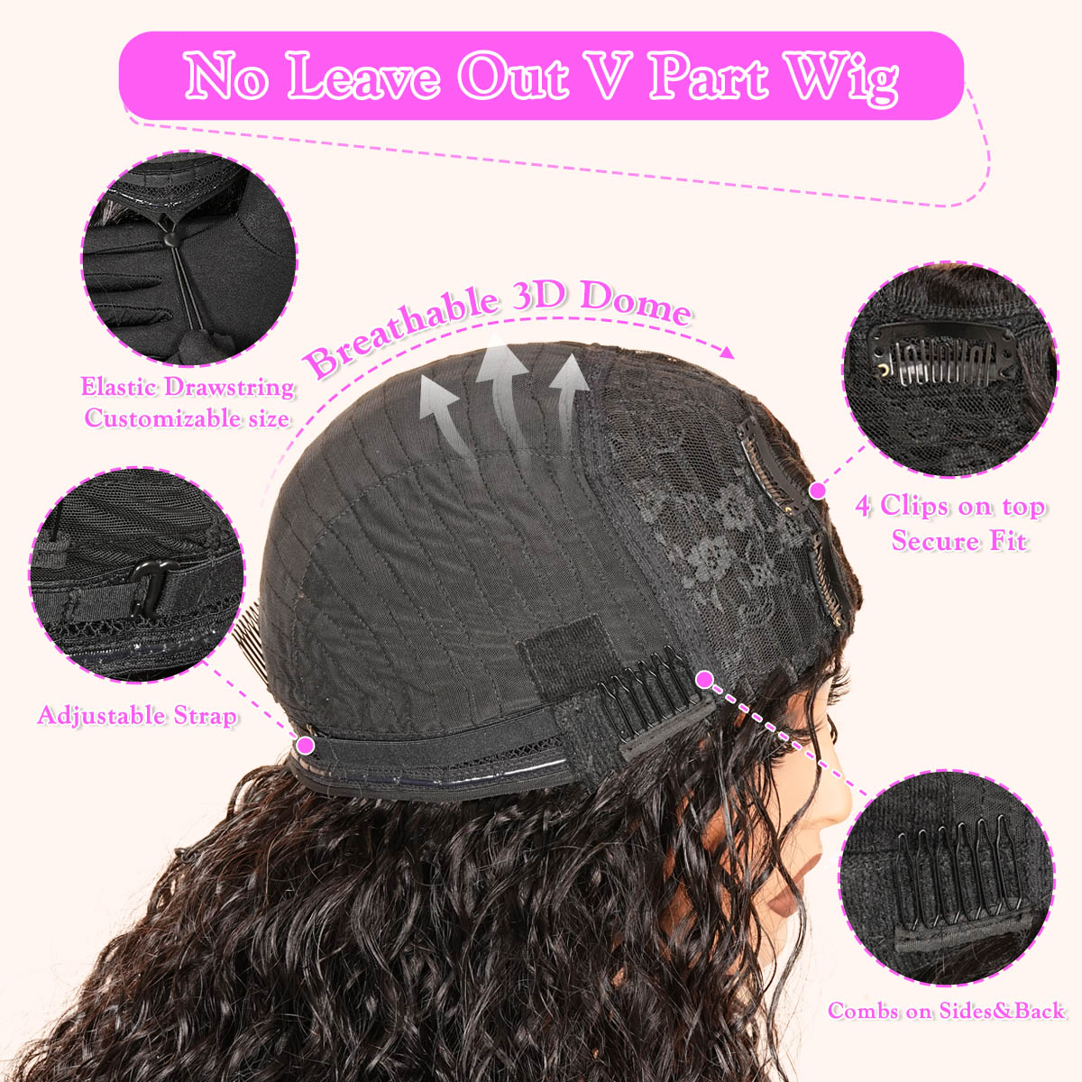 Water Wave Upgrade V Part Wig Human Hair Glueless No Leave Out  Wig Invisible Drawstring Flash Sale- Amanda Hair