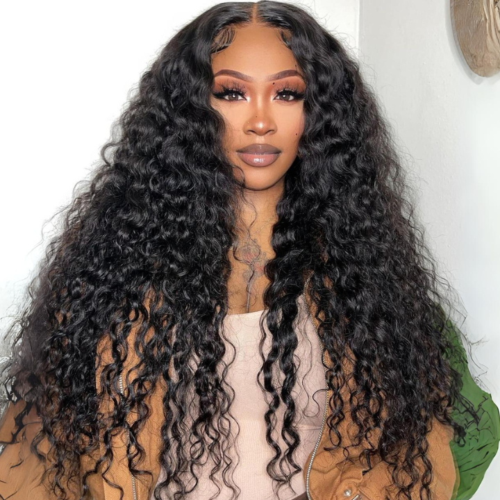 Glueless Ocean Water Wave 13*4 Clear Transparent HD Lace Front Wigs Plucked Hairline -Amanda Hair
