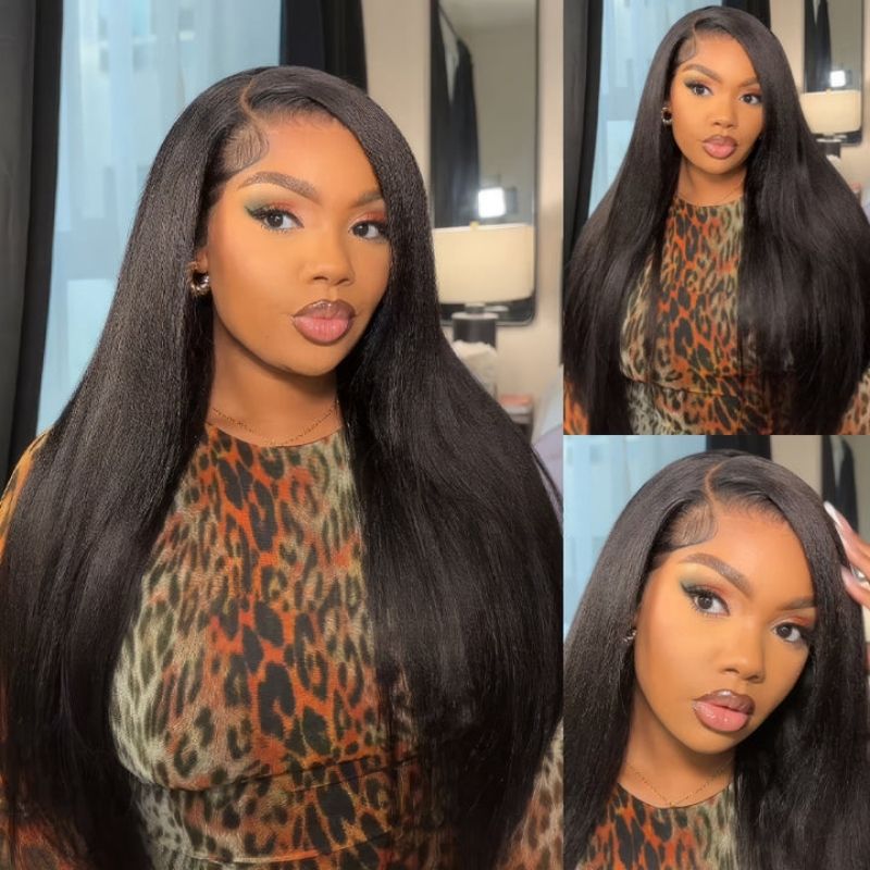 Yaki Straight 7x5 Glueless Lace Natural Black Color Put On and Go Invisi Drawstring Human Hair Wigs- Amanda Hair